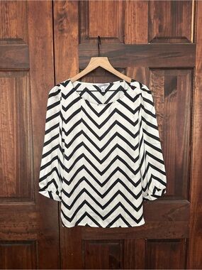 Chevron-Stripe Black & White Blouse - Women's